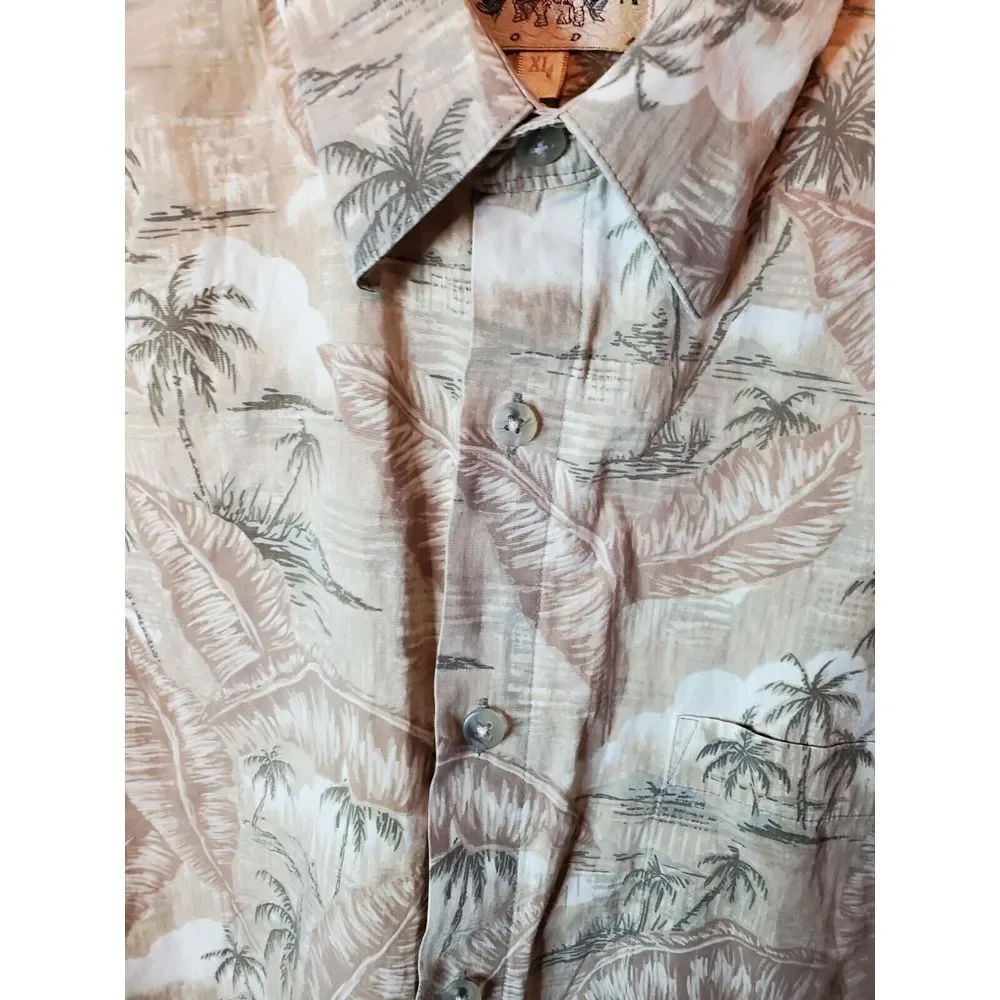 Campia Moda Shirt XL Beige Cotton Hawaiian‎ Casual Floral Pattern